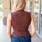 KLd "Steph" Sleeveless Mock Neck Piped Knit Top-Brown