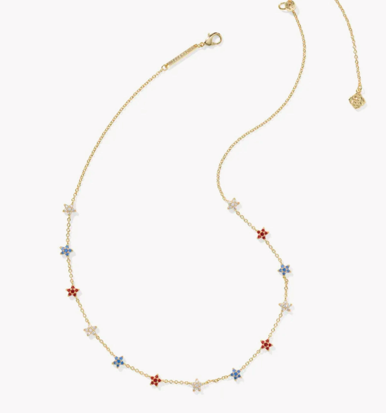Kendra Scott Sierra Star Crystal Strand Necklace-Gold Red White Blue Mix