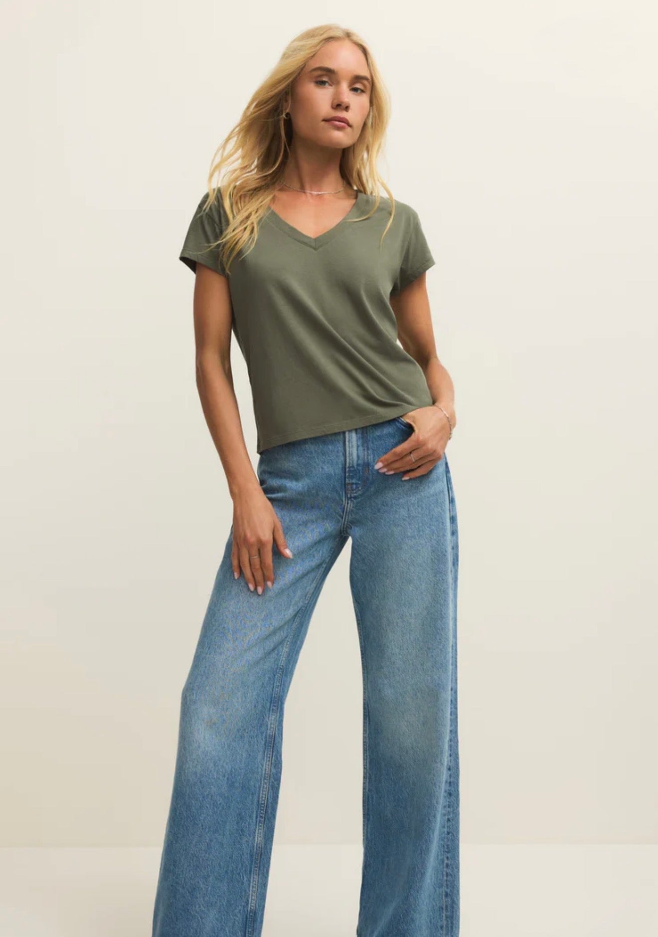 Z Supply Modern Jersey V-Neck Tee-Tea Leaf