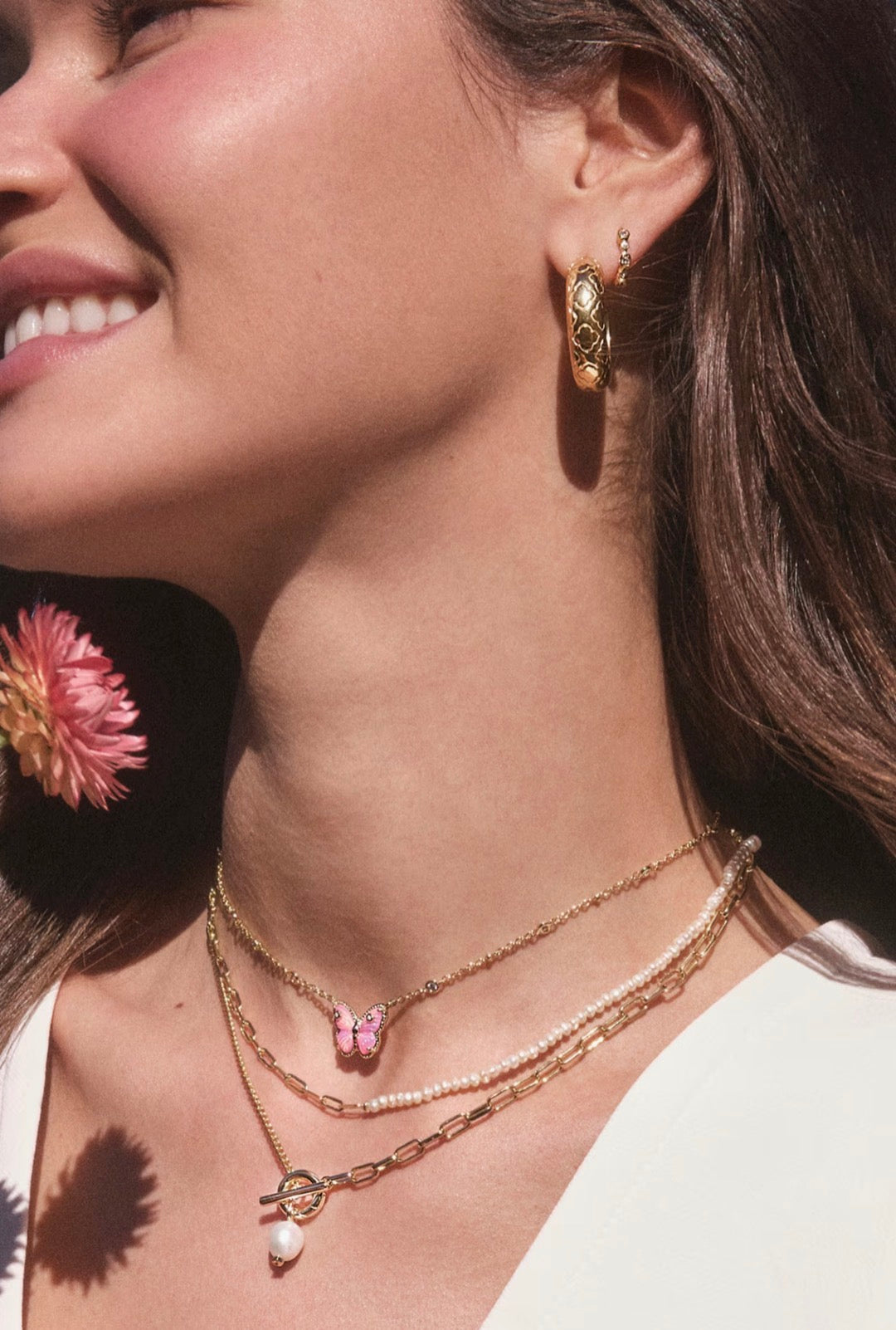 Kendra Scott Cailey Butterfly Short Pendant Necklace-Gold Pink Opalescent Resin