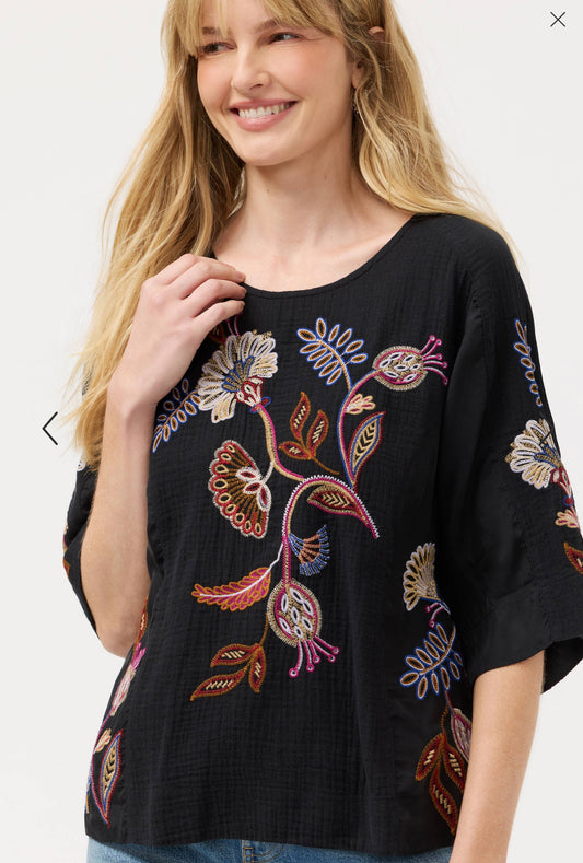 Johnny Was Mixed Media Dolman Blouse - Gineva