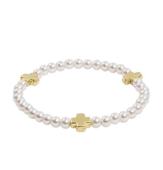 Enewton Pearl "Signature Cross" Pattern 4mm Pearl Bead Bracelet-Gold