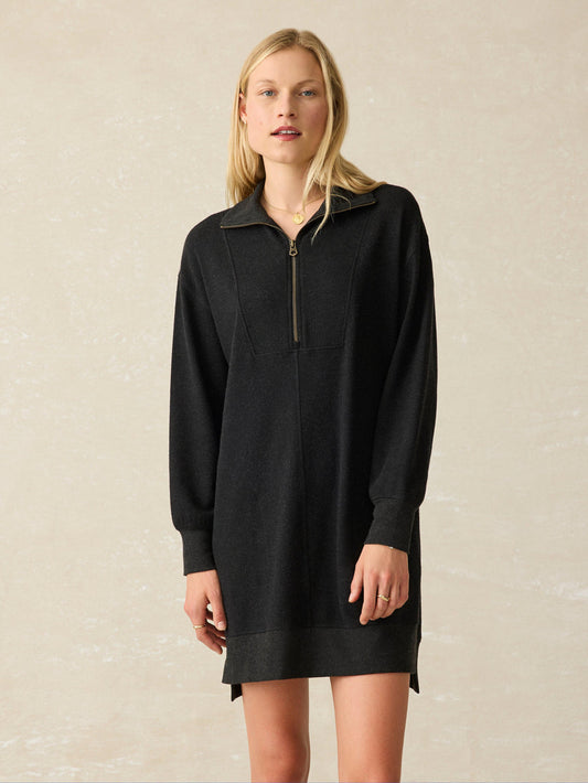 Faherty Legend™ Quarter Zip Dress-Heathered Black Twill