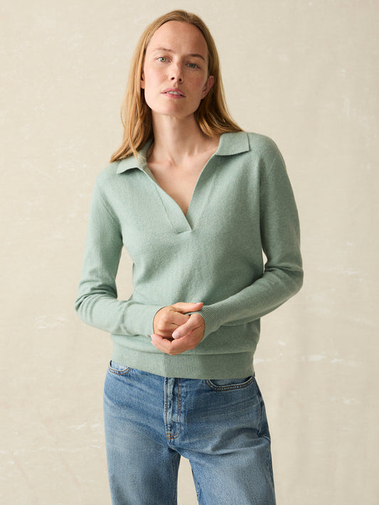 Faherty Jackson Sweater Polo-Jadeite Heather