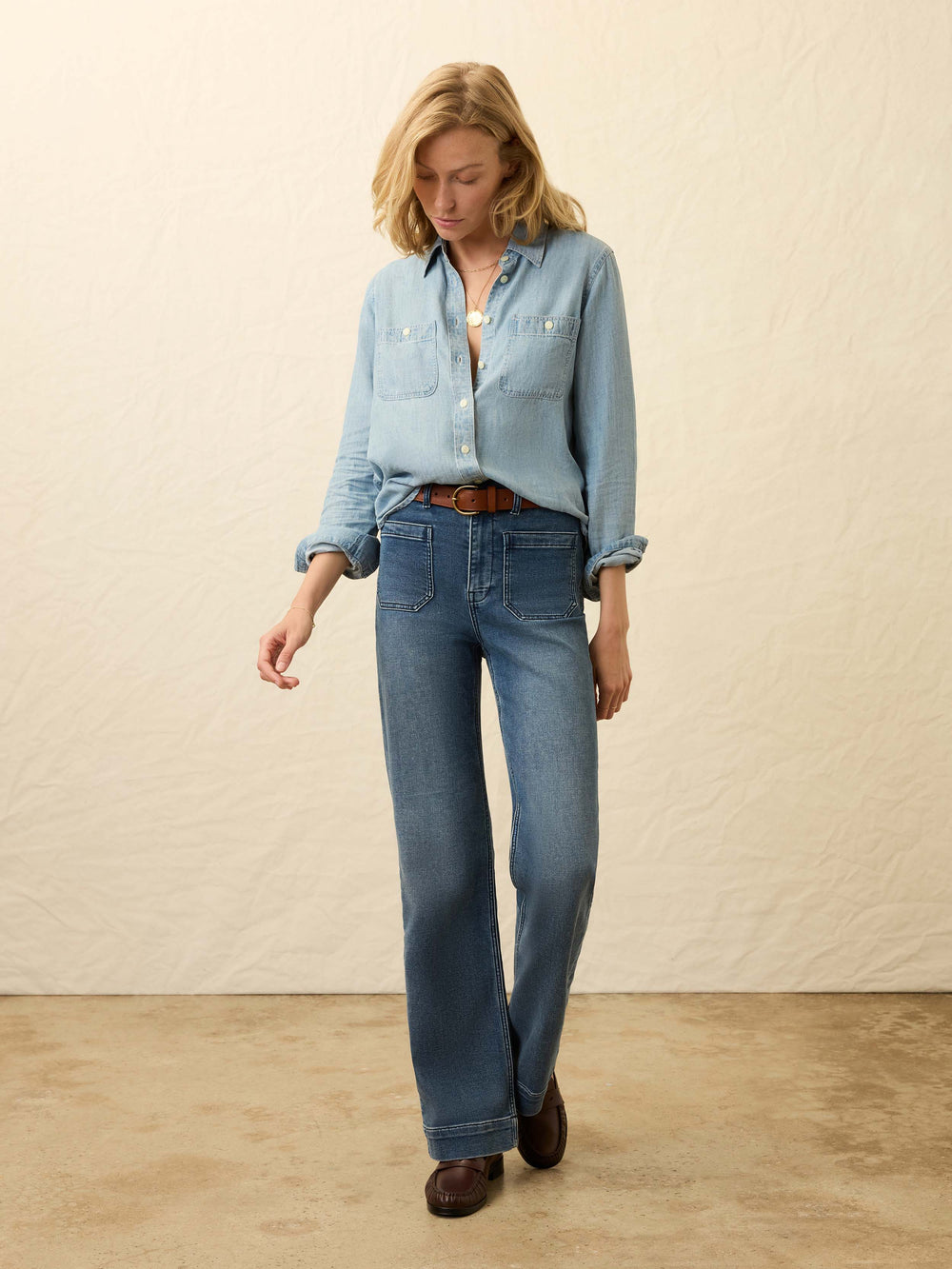 Faherty Tried & True Chambray Classic Shirt-Mid Wash