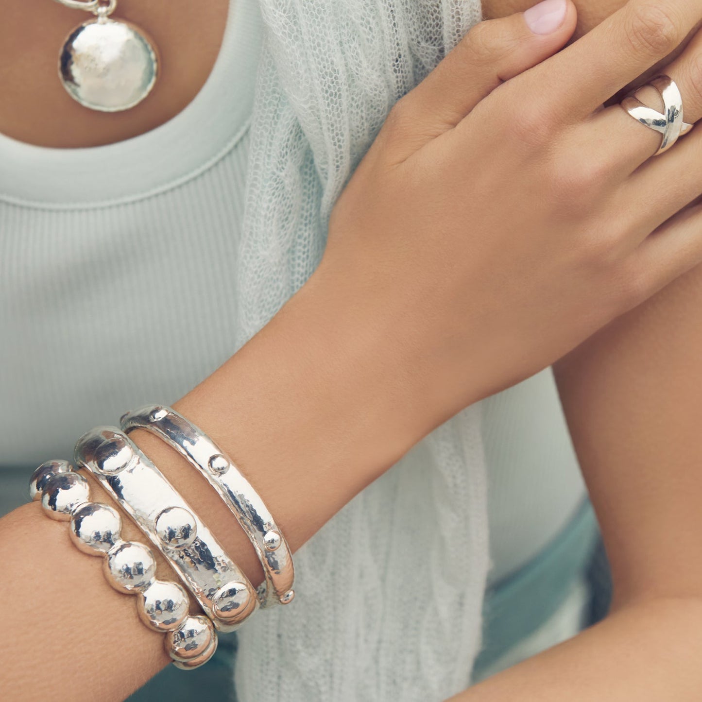 Julie Vos "Solara” Nova Hinge Bangle- Silver