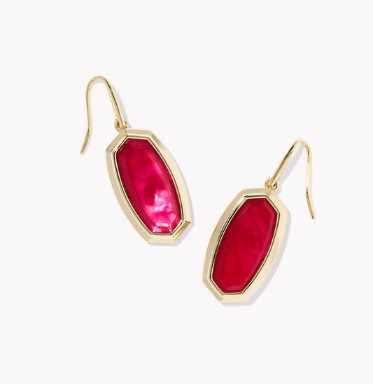 Kendra Scott Dani Bezel Drop Earring-Gold Carmine Red Illusion