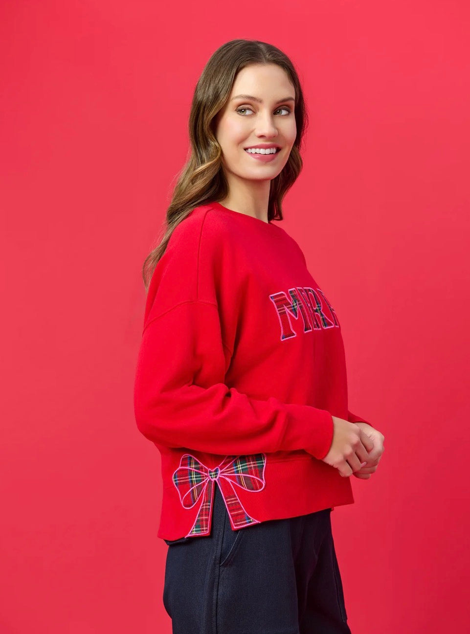 Shiraleah "Merry" Plaid Relaxed Sweatshirt-Red