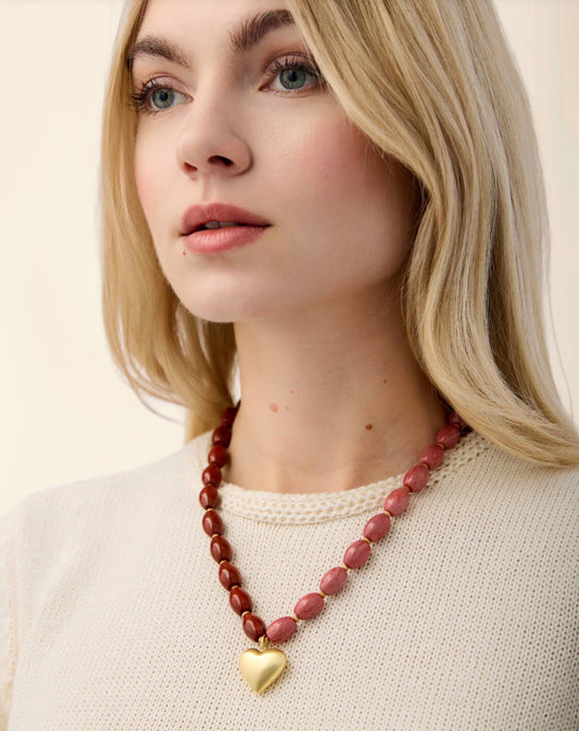 Spartina 449 Anastasia Heart Beaded Necklace 18"-Pink
