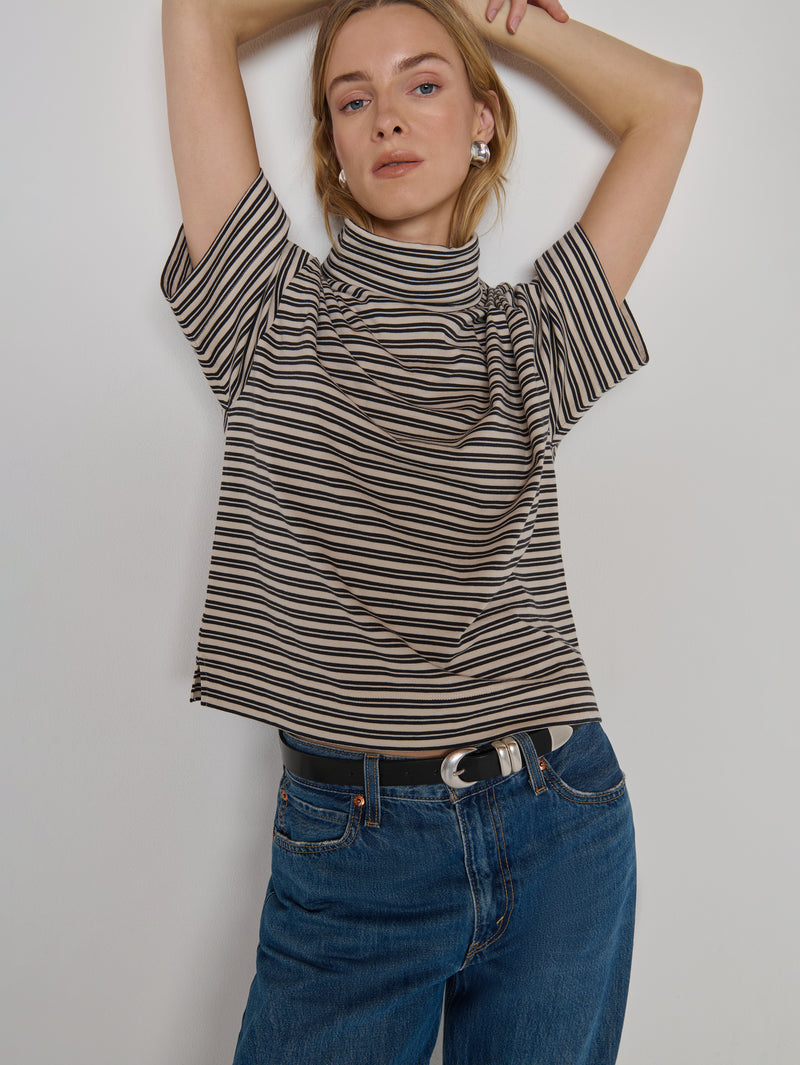 Nation LTD "Fable" Turtleneck Tee-Vintage Yarn Dye Stripe