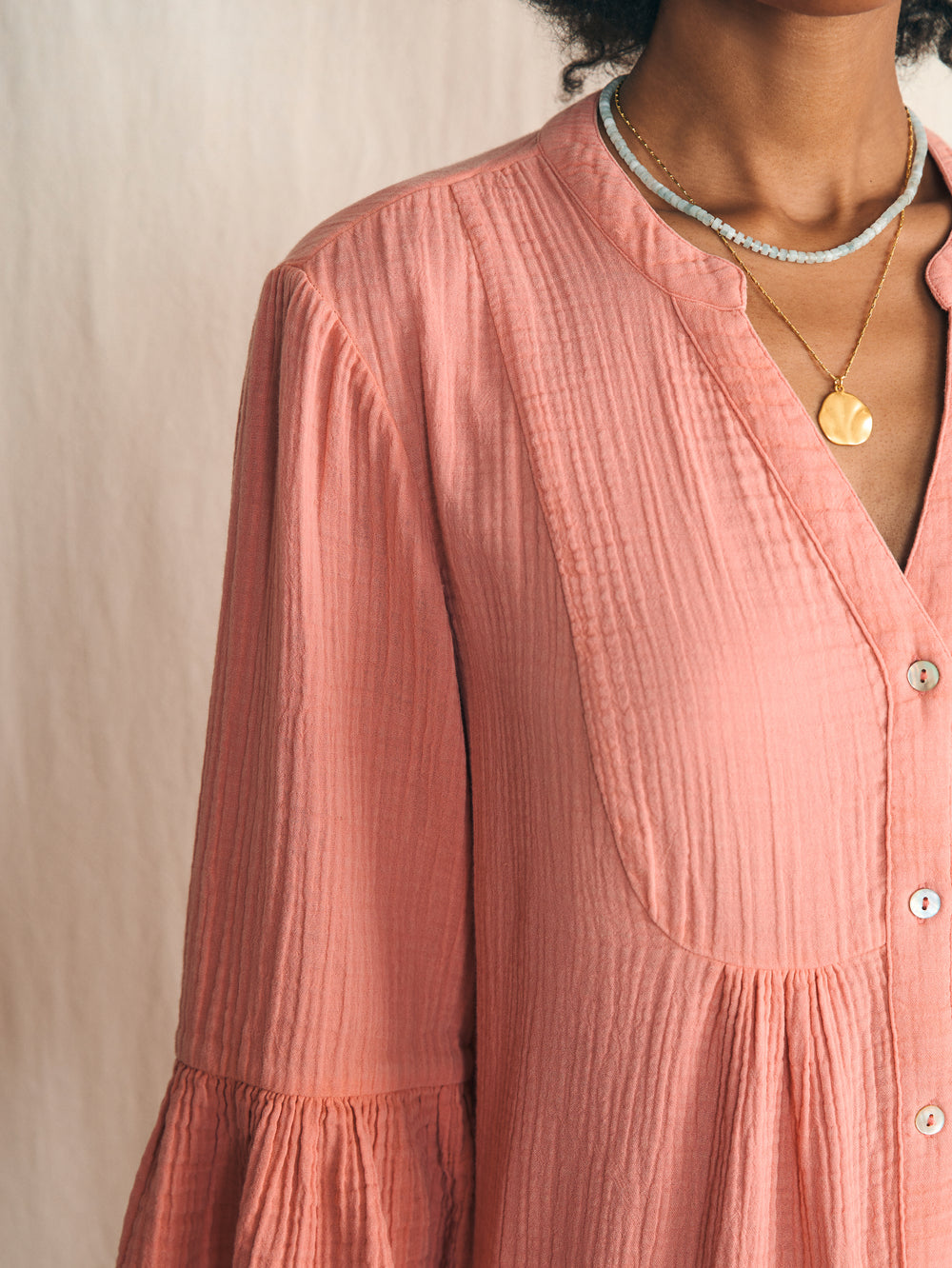Faherty Dream Cotton Gauze “Kasey”  Dress-Coral