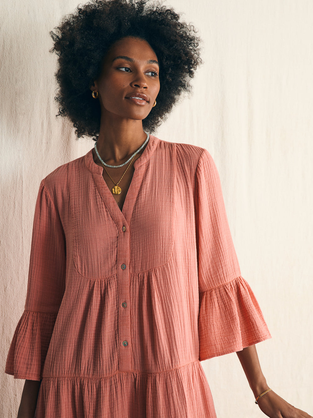 Faherty Dream Cotton Gauze “Kasey”  Dress-Coral