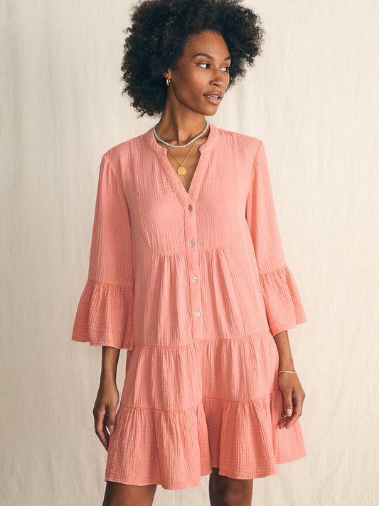 Faherty Dream Cotton Gauze “Kasey”  Dress-Coral