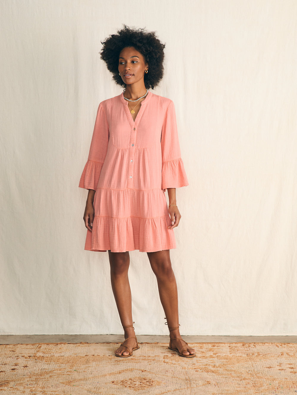 Faherty Dream Cotton Gauze “Kasey”  Dress-Coral