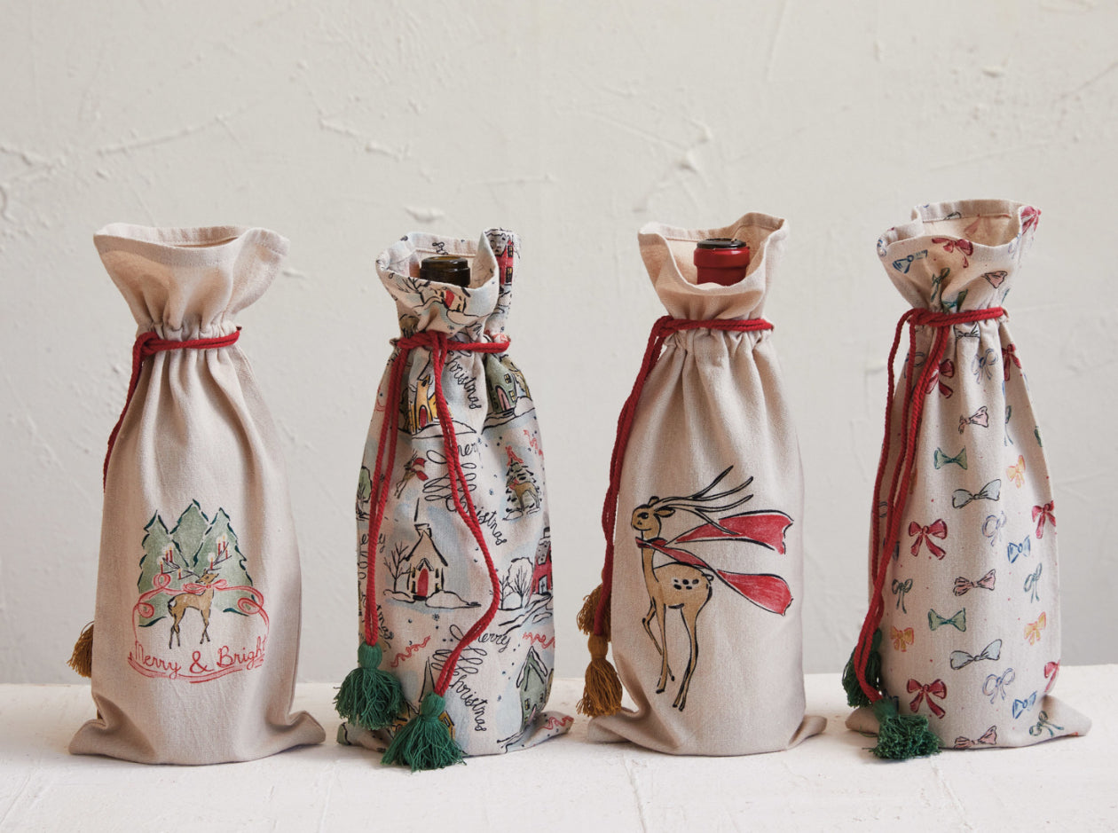 Assorted Muslin Drawstring Winebag