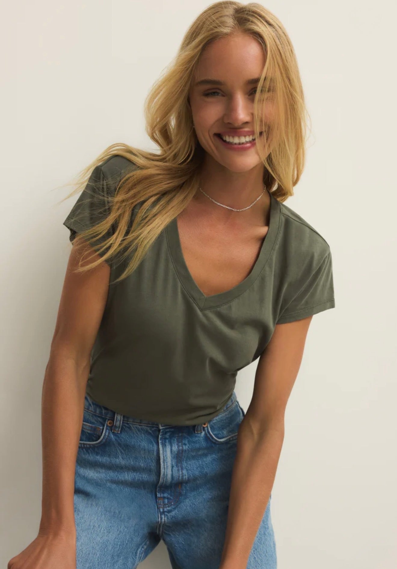 Z Supply Modern Jersey V-Neck Tee-Tea Leaf
