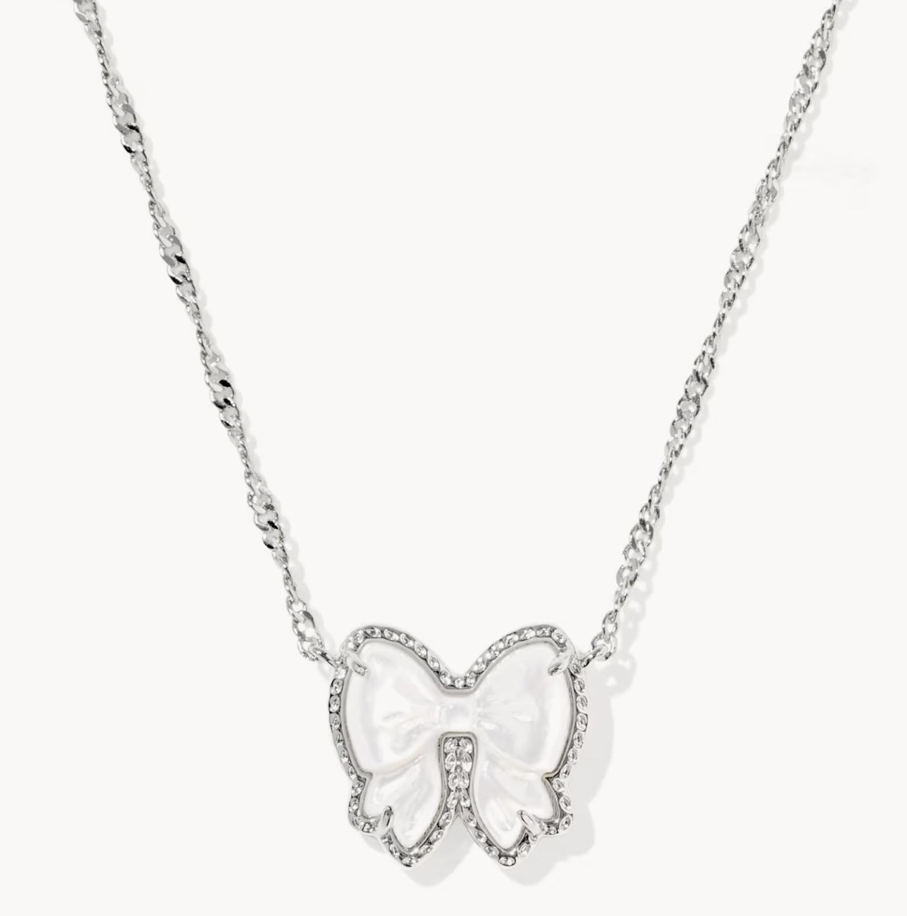 Kendra Scott Haley Bow Short Pendant Necklace-Silver Ivory MOP