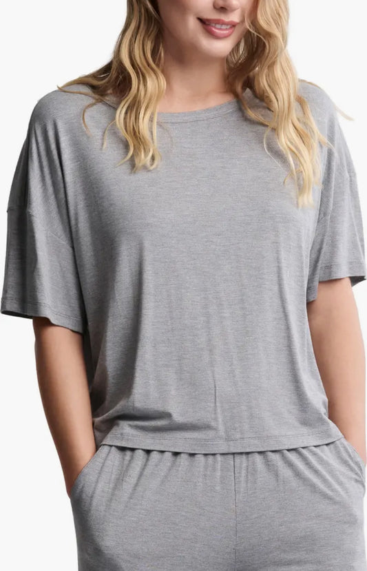 Barefoot Dreams Ultra Soft Jersey Short Sleeve Boxy Tee-Dark Heather Grey