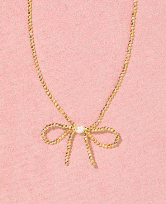 Beaded Blondes "Gold Bow" Necklace-16"