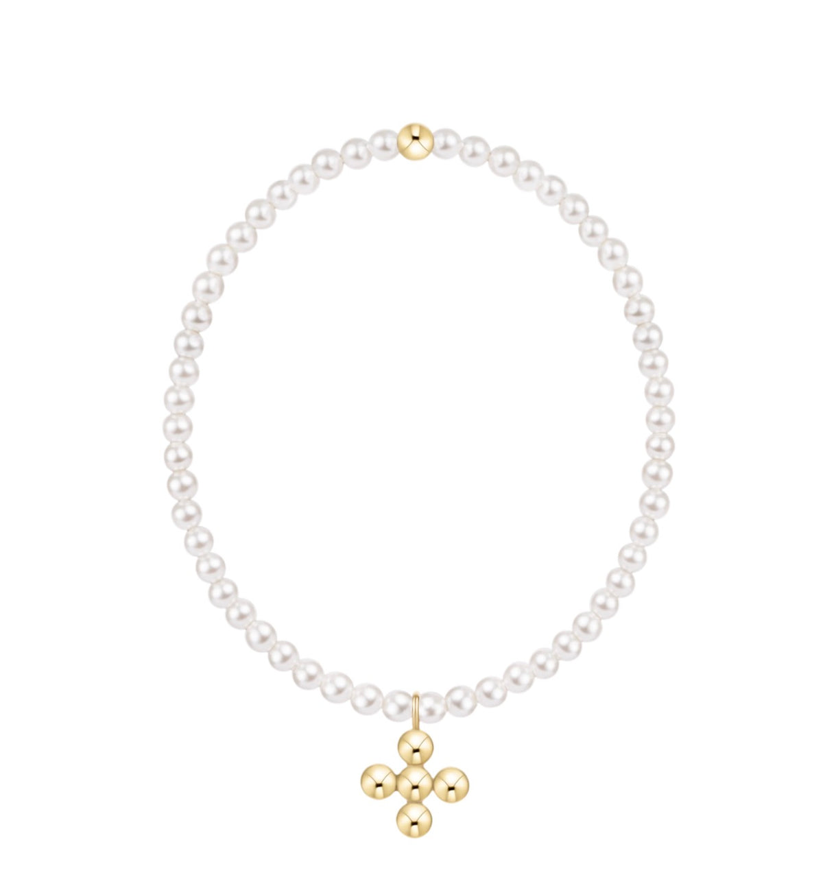 Enewton Classic Pearl 3mm Bead Bracelet-Signature Cross 4mm Gold Beaded Charm