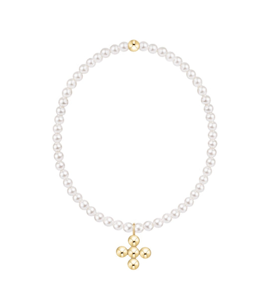 Enewton Classic Pearl 3mm Bead Bracelet-Signature Cross 4mm Gold Beaded Charm