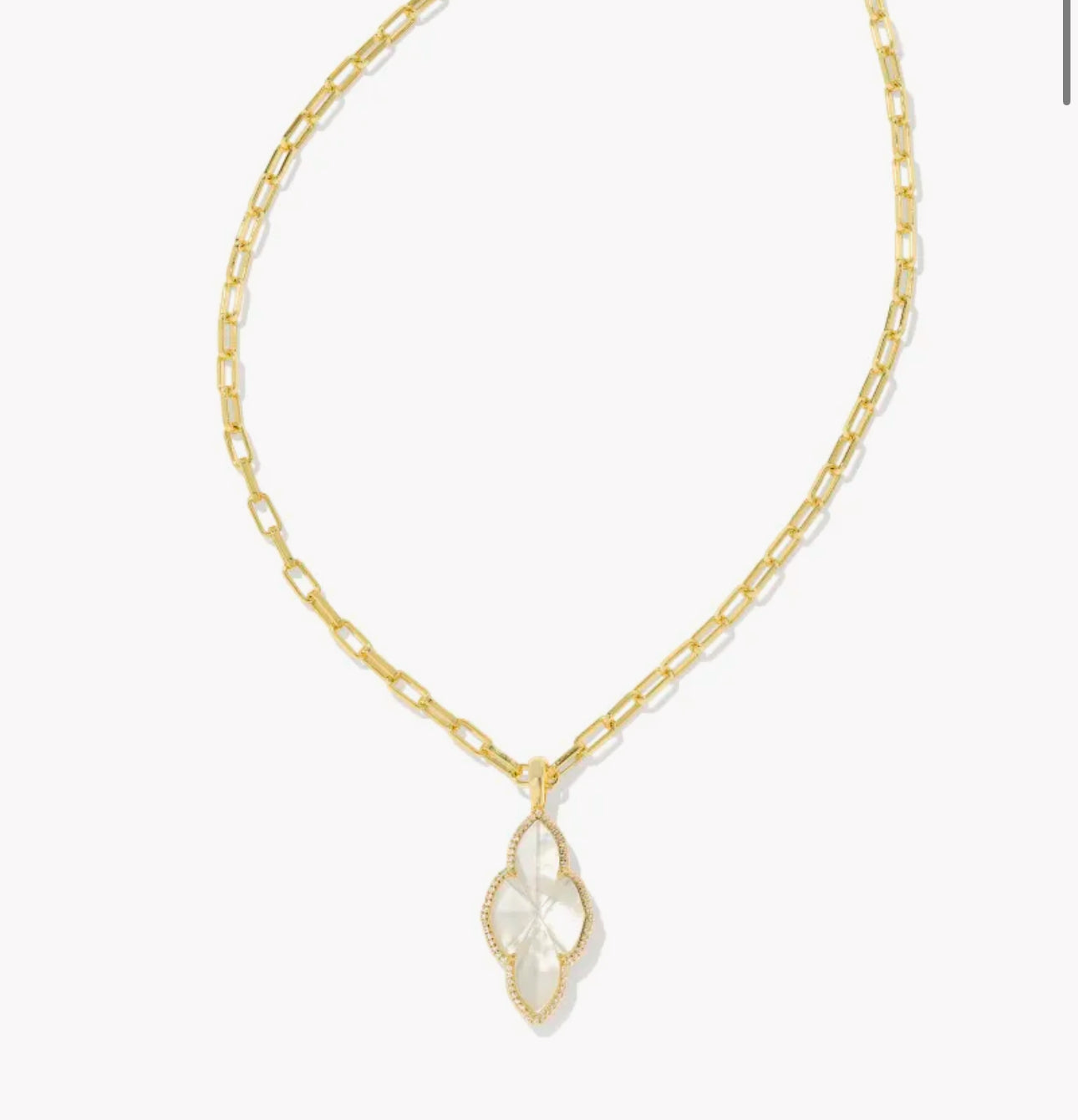 Kendra Scott Abbie Pave Frame Large Pendant Necklace - Gold Ivory Mother of Pearl