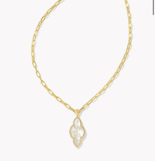 Kendra Scott Abbie Pave Frame Large Pendant Necklace - Gold Ivory Mother of Pearl