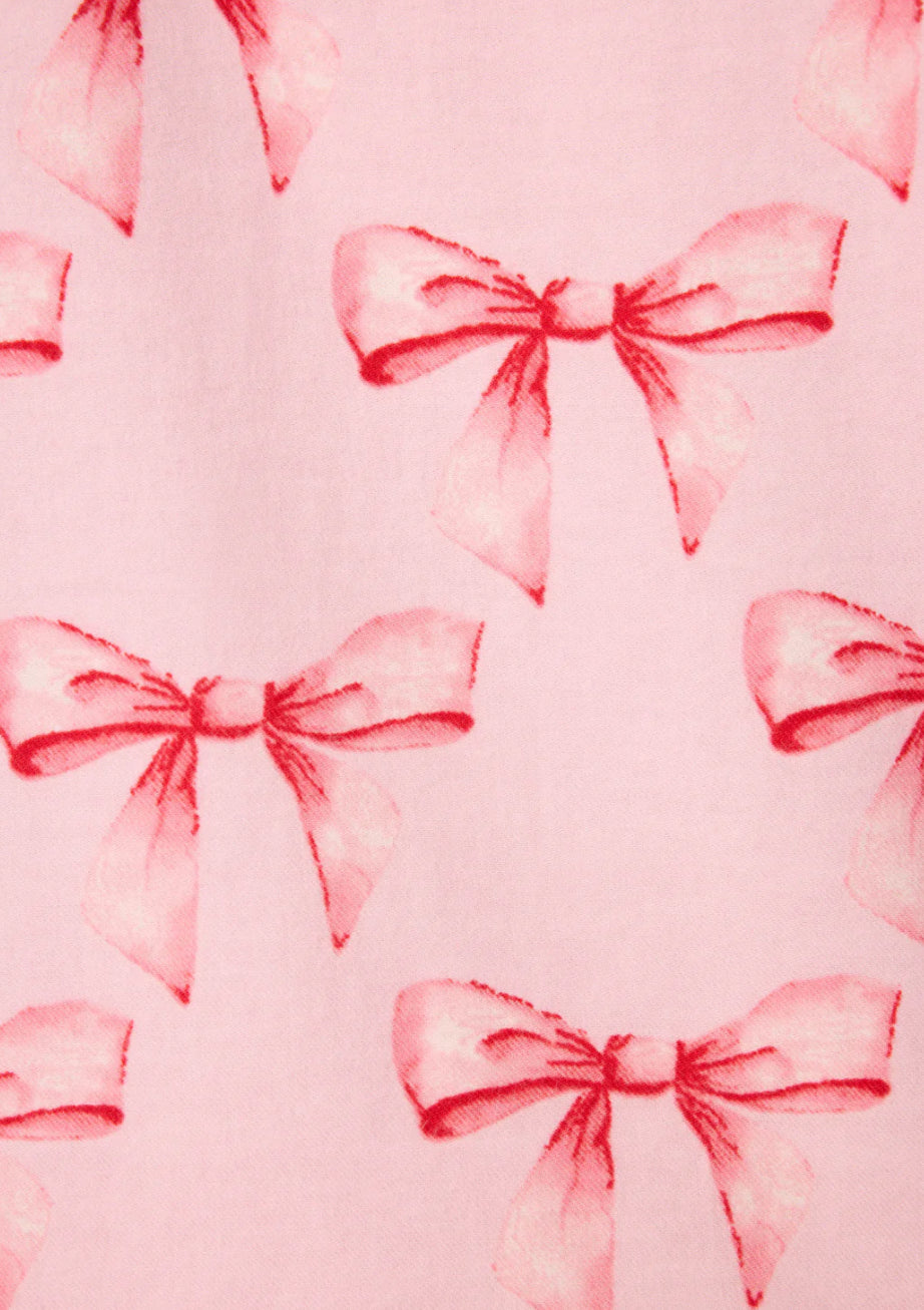 PJ Salvage "Ribbons & Bows" Flannel PJ Shorts -Candy Pink