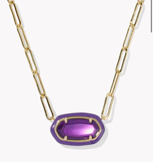 Kendra Scott Elisa Enamel Frame Paperclip Necklace-Gold/Purple MOP