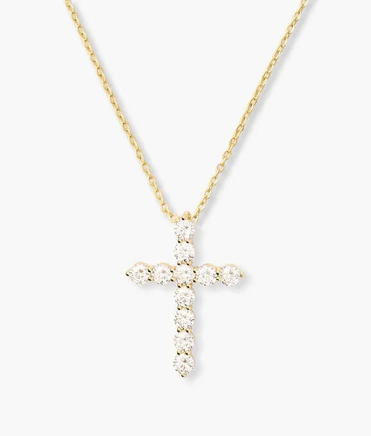 Melinda Maria “Oh She Fancy” Small Cross Pendant-Gold/White