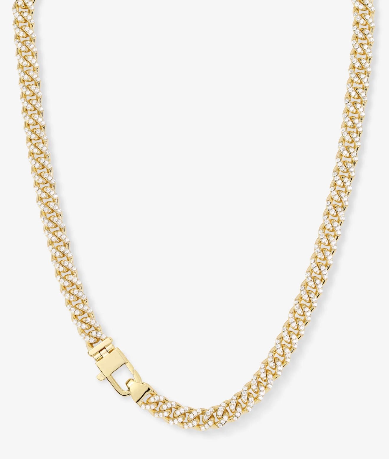 Melinda Maria “Pavé Julian” Cuban Chain Necklace-Gold/White CZ