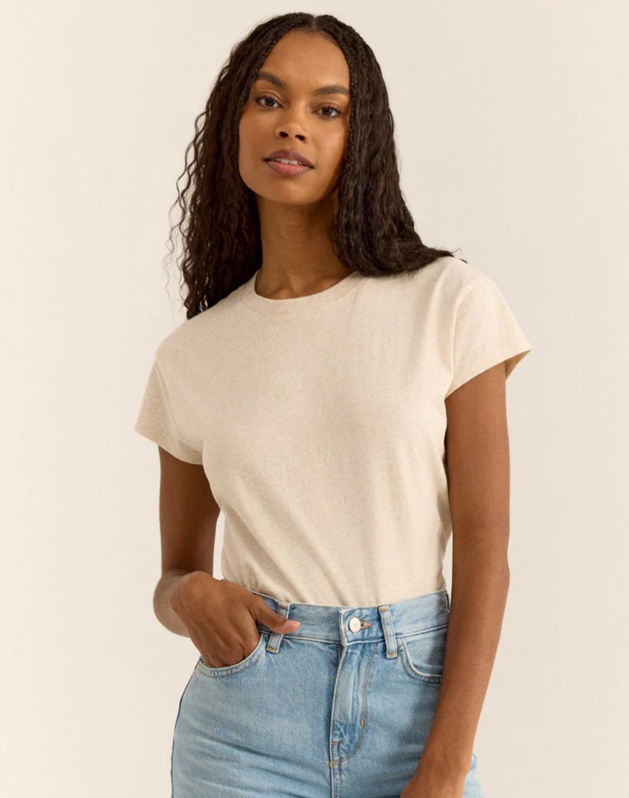 Z Supply Modern Slub Tee-Light Oatmeal Heather