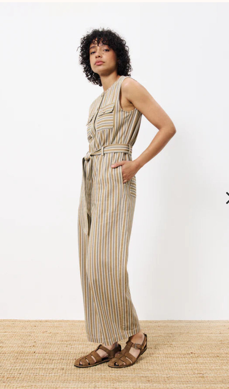 FRNCH “Norina” Striped Jumpsuit-Tan