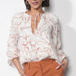 Greylin  "Penelope" Bubble Sleeve Tie Neck Blouse-Ivory/Clay