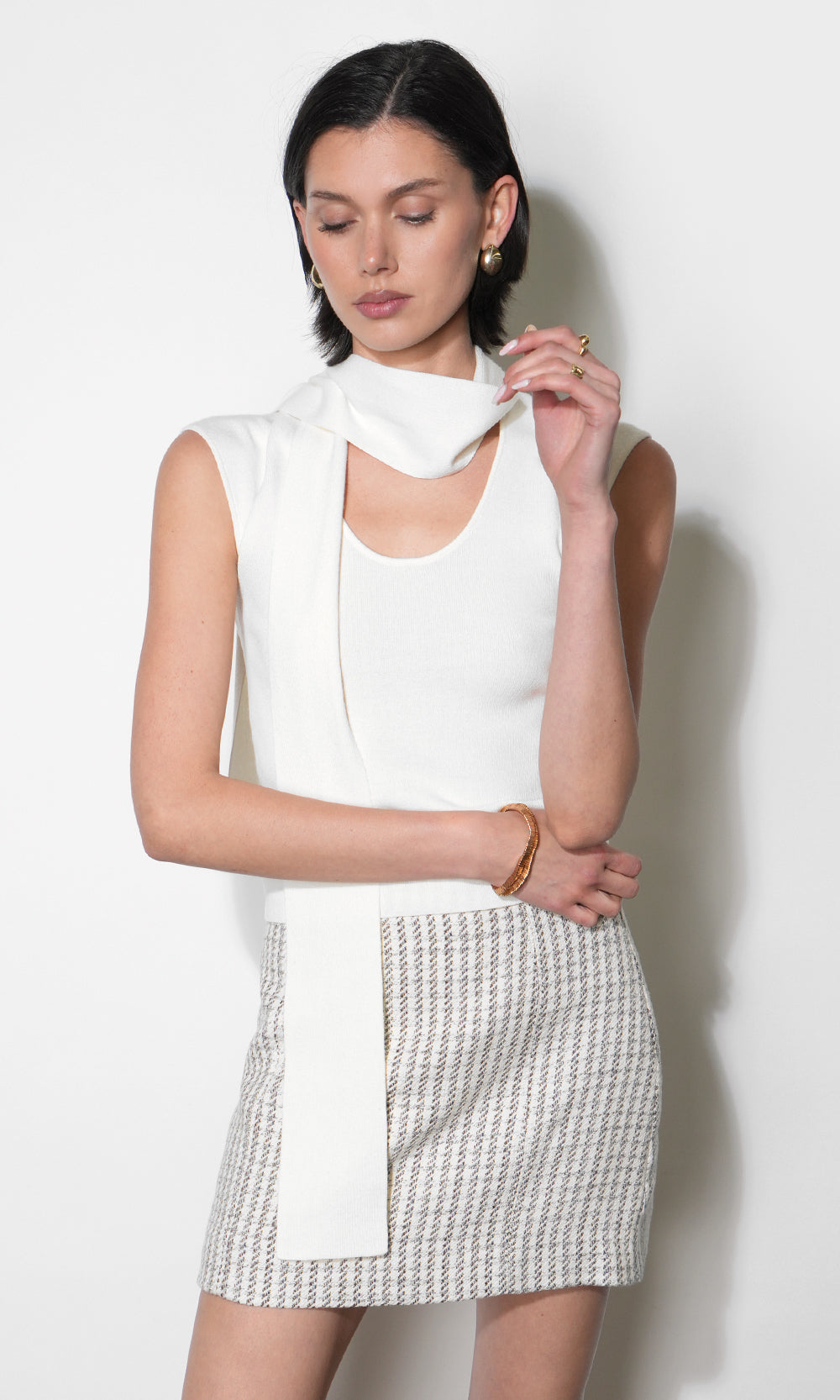 Greylin "Hannah" Scarf Knit Top-Ivory