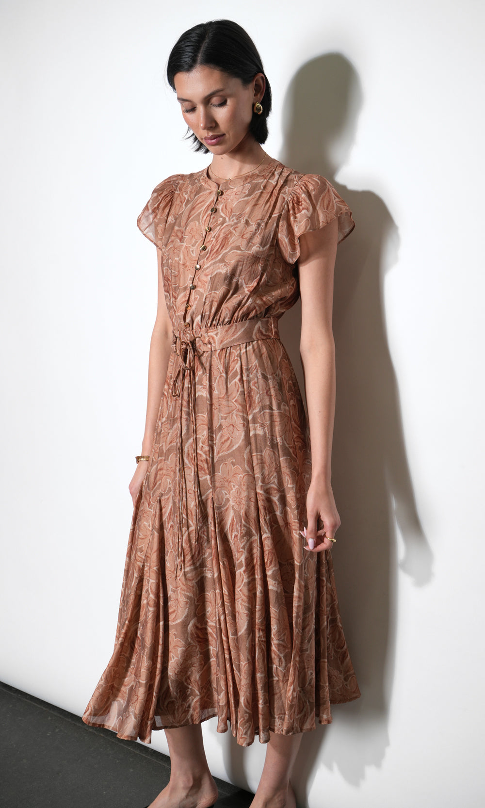 Greylin "Grace" Tie Belt Midi Dress-Terracotta