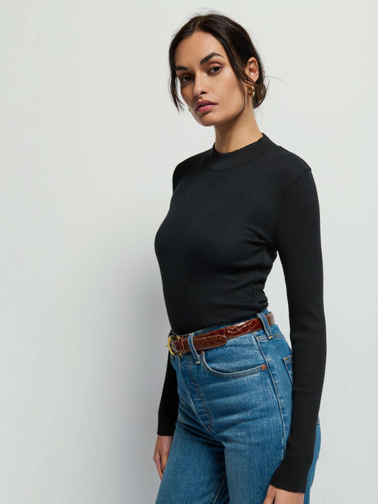 Nation LTD "Gina" Slim Mock Neck-Jet Black