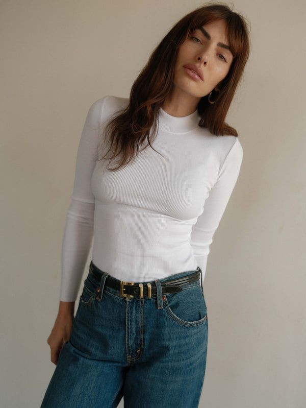 Nation LTD "Gina" Slim Mock Neck-White