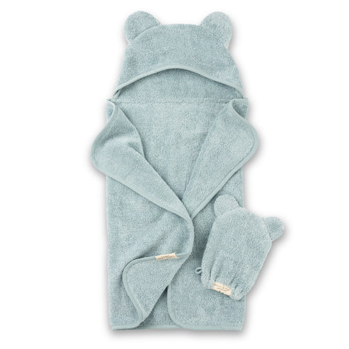 Bella Tunno Hooded Towel + Wash Mitt Set - Fog