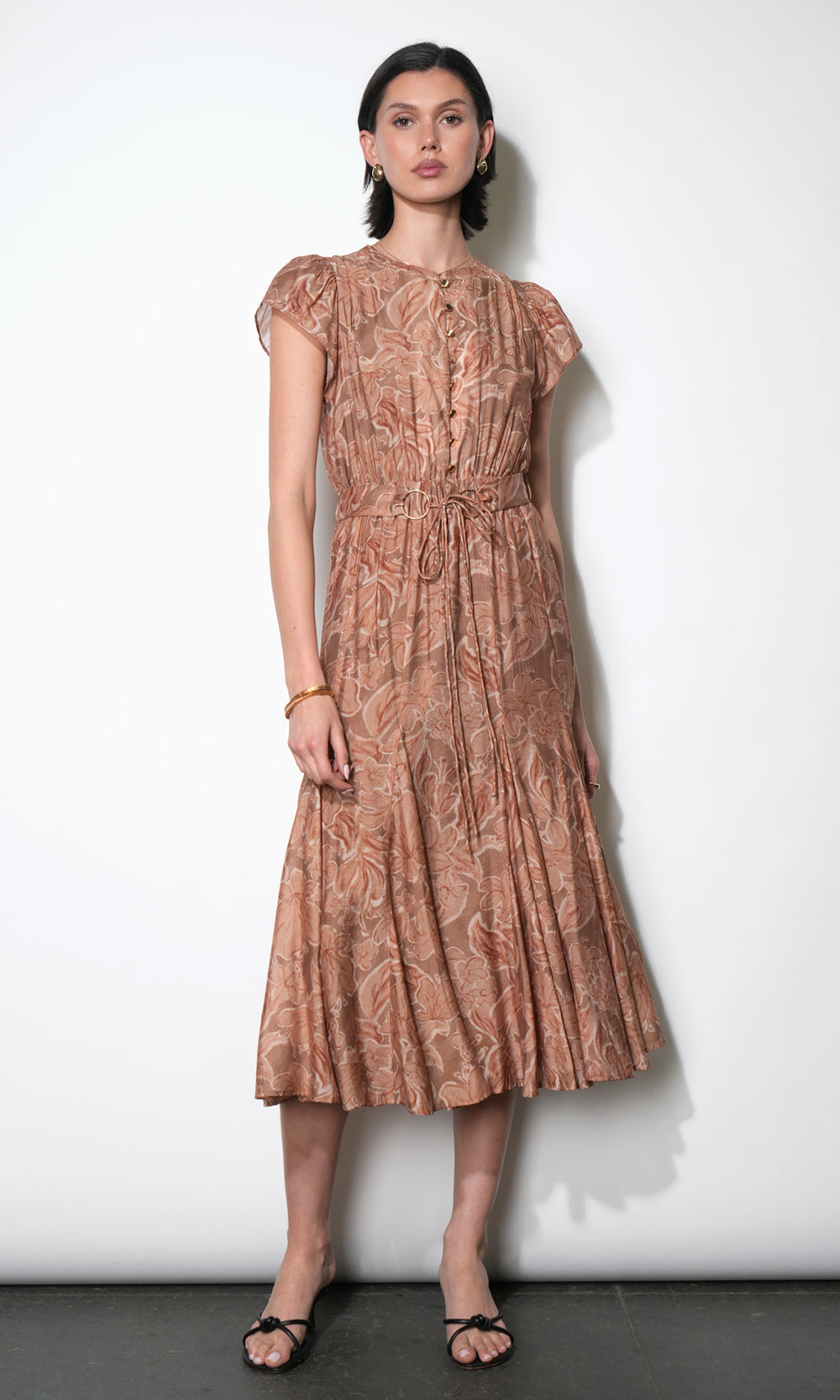 Greylin "Grace" Tie Belt Midi Dress-Terracotta