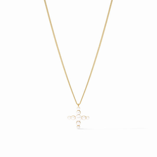Julie Vos "Gumdrop Cross” Delicate Necklace-Pearl