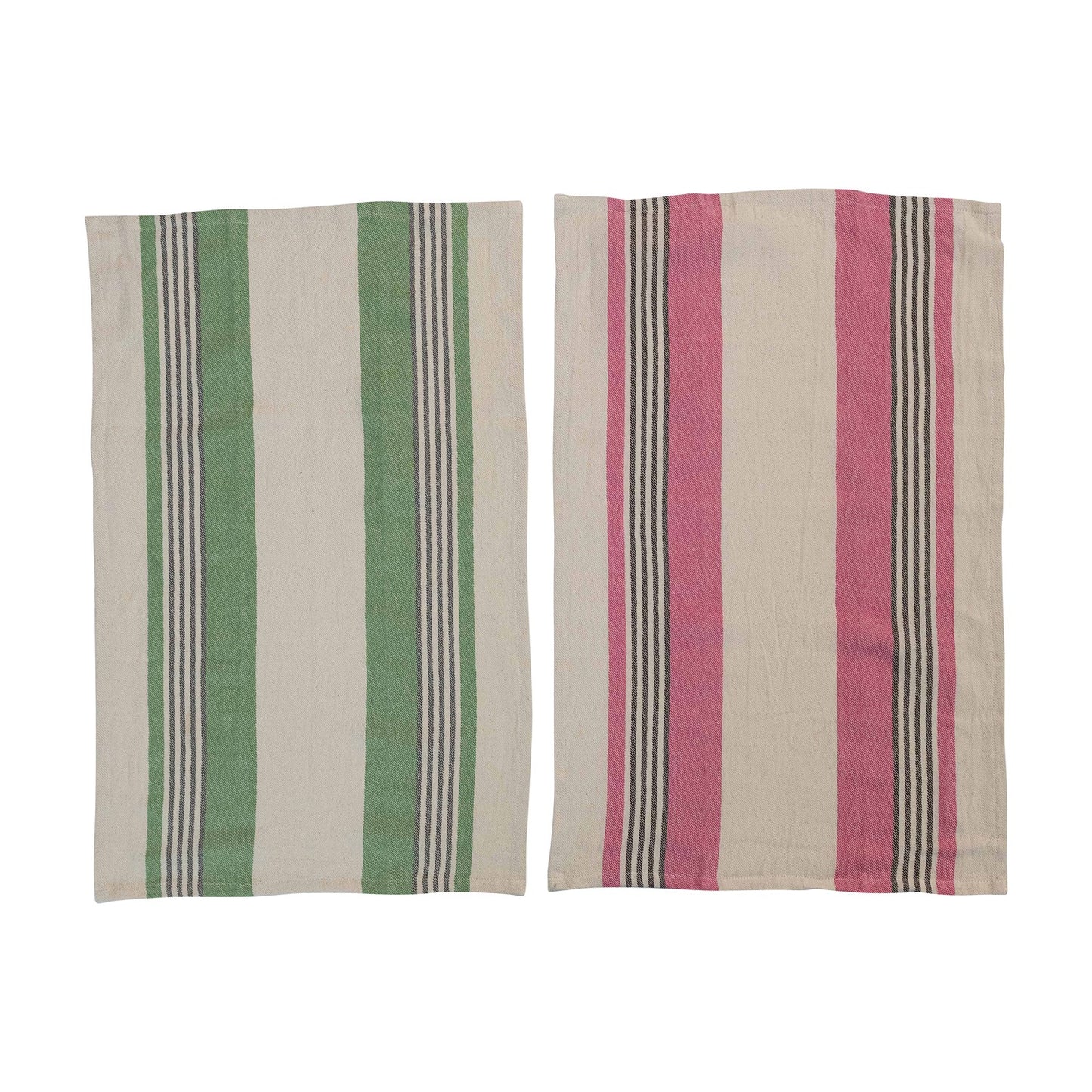 Hazel Mazel Striped Woven Tea Towels (Set of 2)- Pink/Green