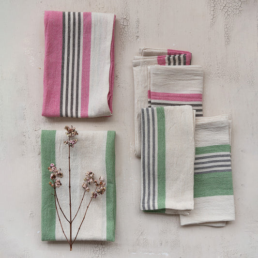 Hazel Mazel Striped Woven Tea Towels (Set of 2)- Pink/Green