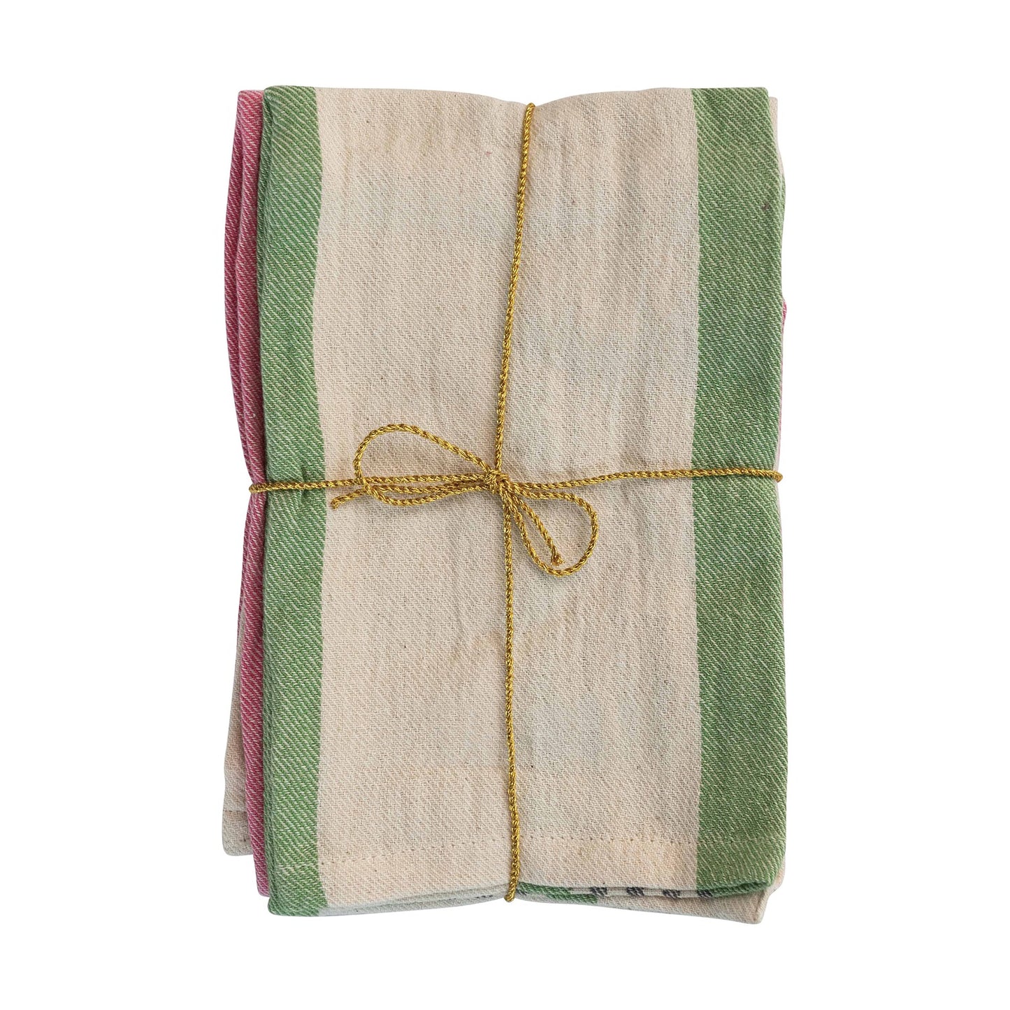Hazel Mazel Striped Woven Tea Towels (Set of 2)- Pink/Green