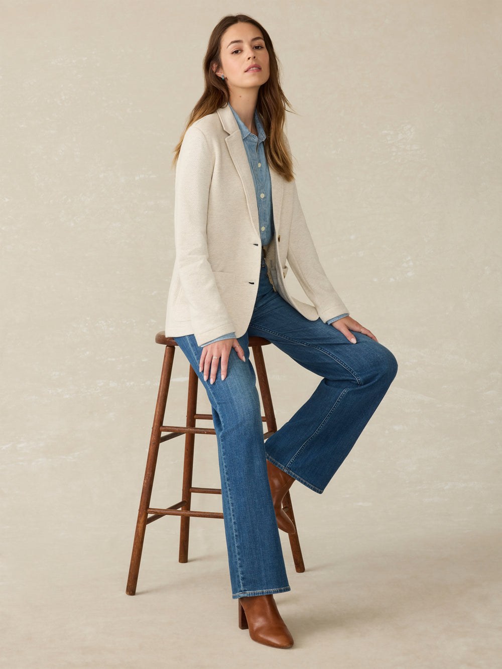 Faherty Inlet Knit Blazer-Light Oatmeal Melange