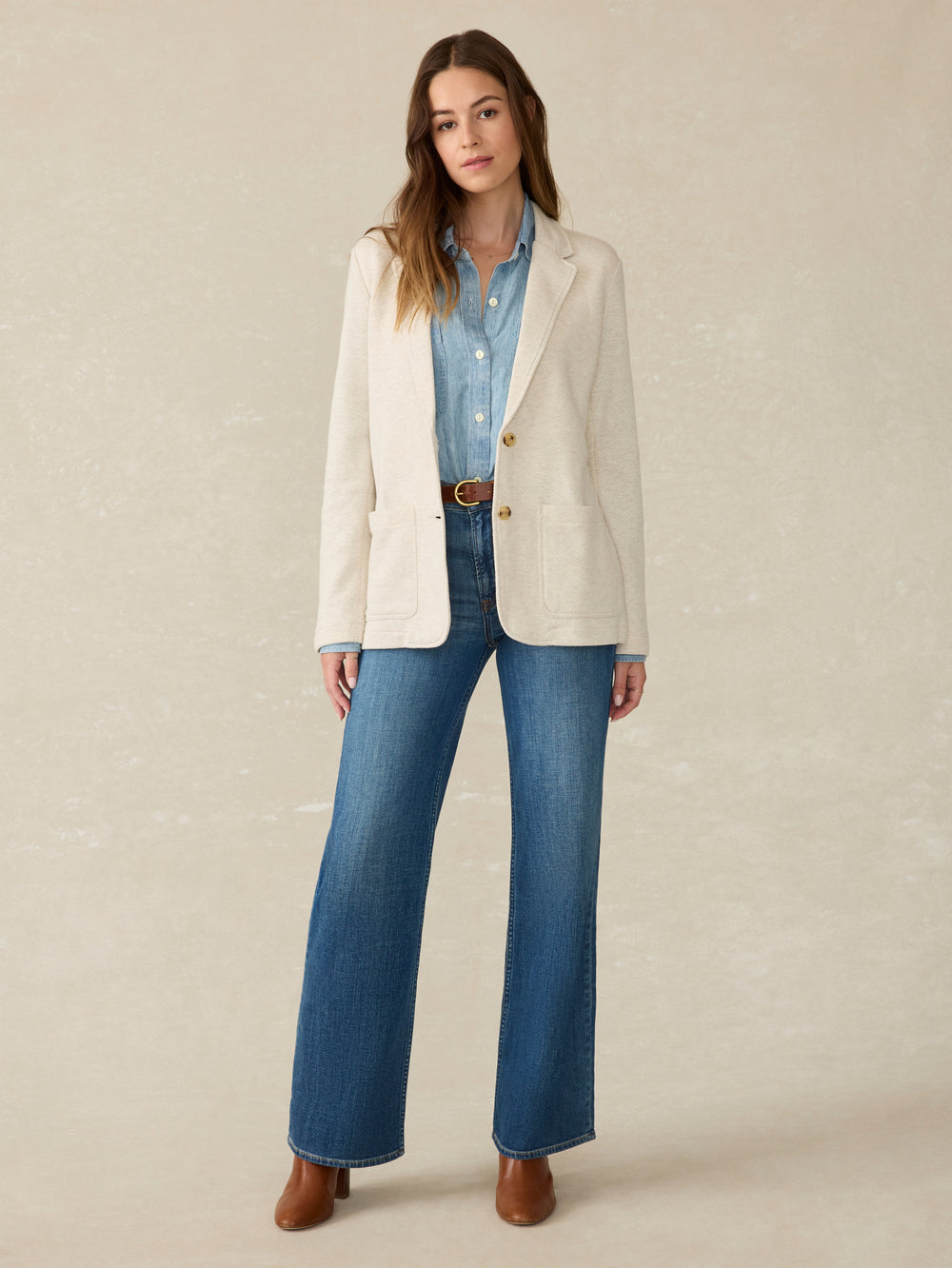Faherty Inlet Knit Blazer-Light Oatmeal Melange