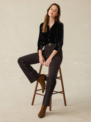 Faherty Stretch Silk Velvet Genevieve Shirt-Black