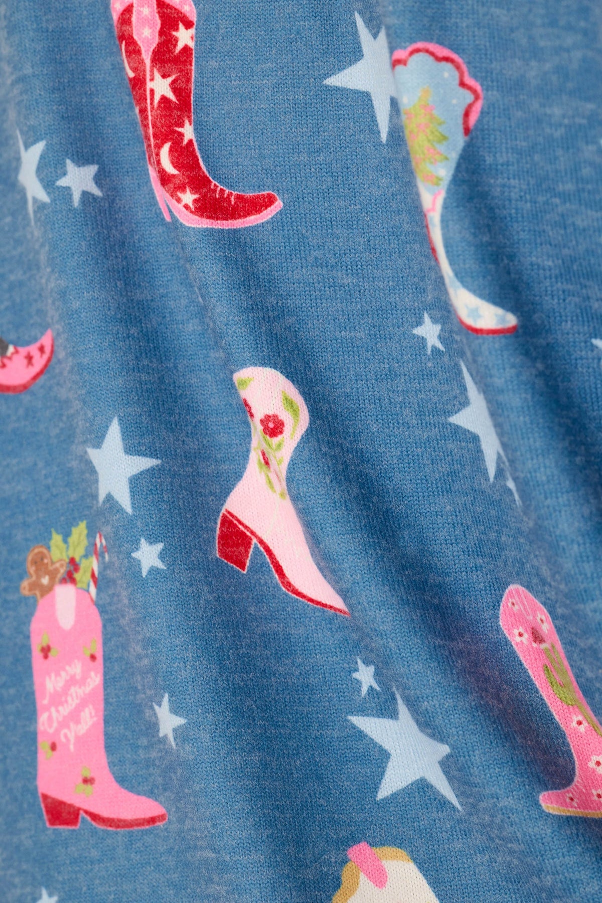 PJ Salvage "Howdy Holidays" L/S Pajama Top-Cowboy Boots & Star Print
