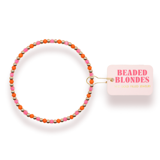 Beaded Blondes "Demi" Hot Pink/Orange Bracelet -Standard 6.75"