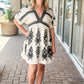 KLd "Angelina" VNeck Embroidered Trim Dress-Black/White
